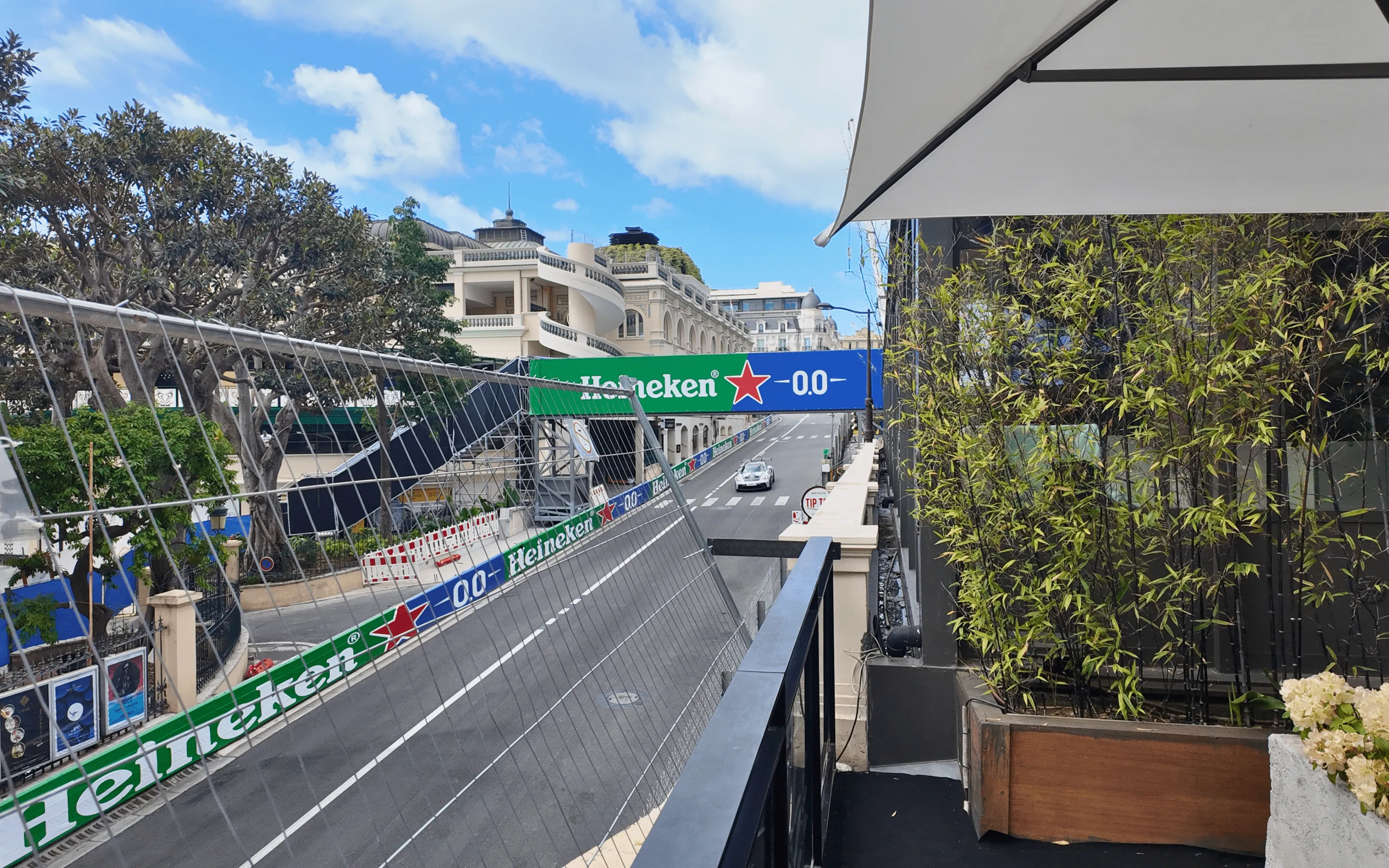 Elevated view across Monaco and the Formula 1 street circuit near YOSHI Restaurant