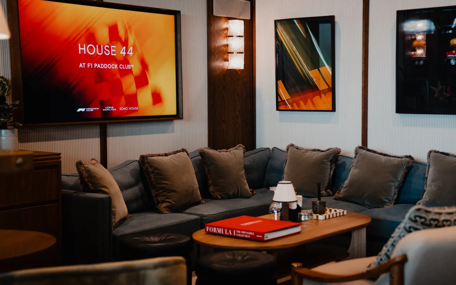Premium lounge seating inside House 44 at F1 Paddock Club Hospitality