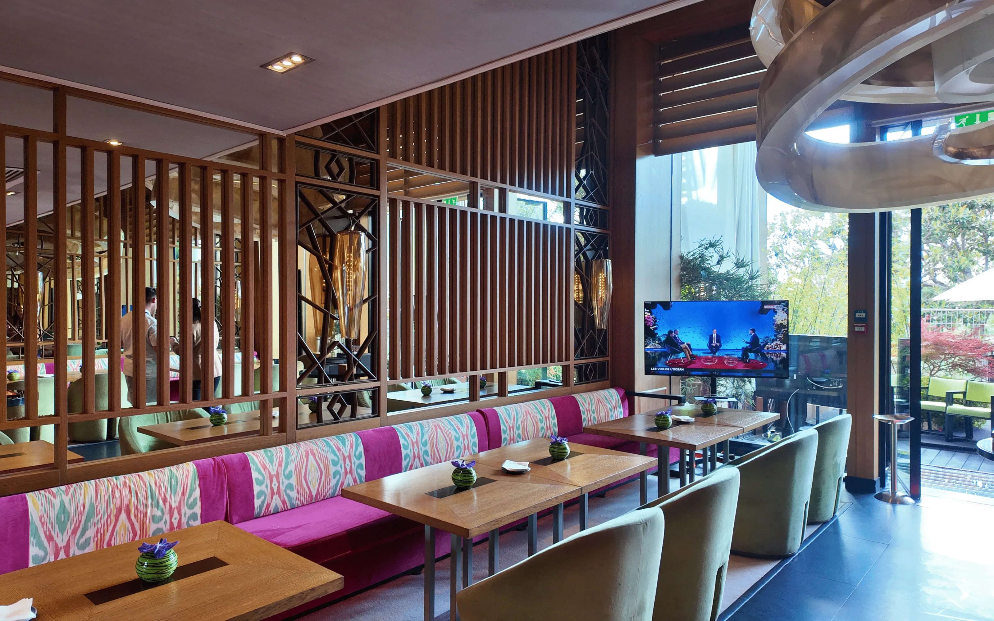 Stylish interior of YOSHI Restaurant prepared for Monaco Grand Prix hospitality guests
