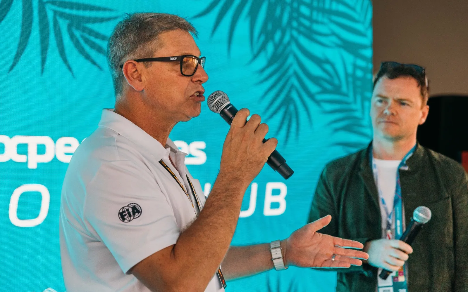 Formula 1 legend speaking during exclusive Paddock Club hospitality event