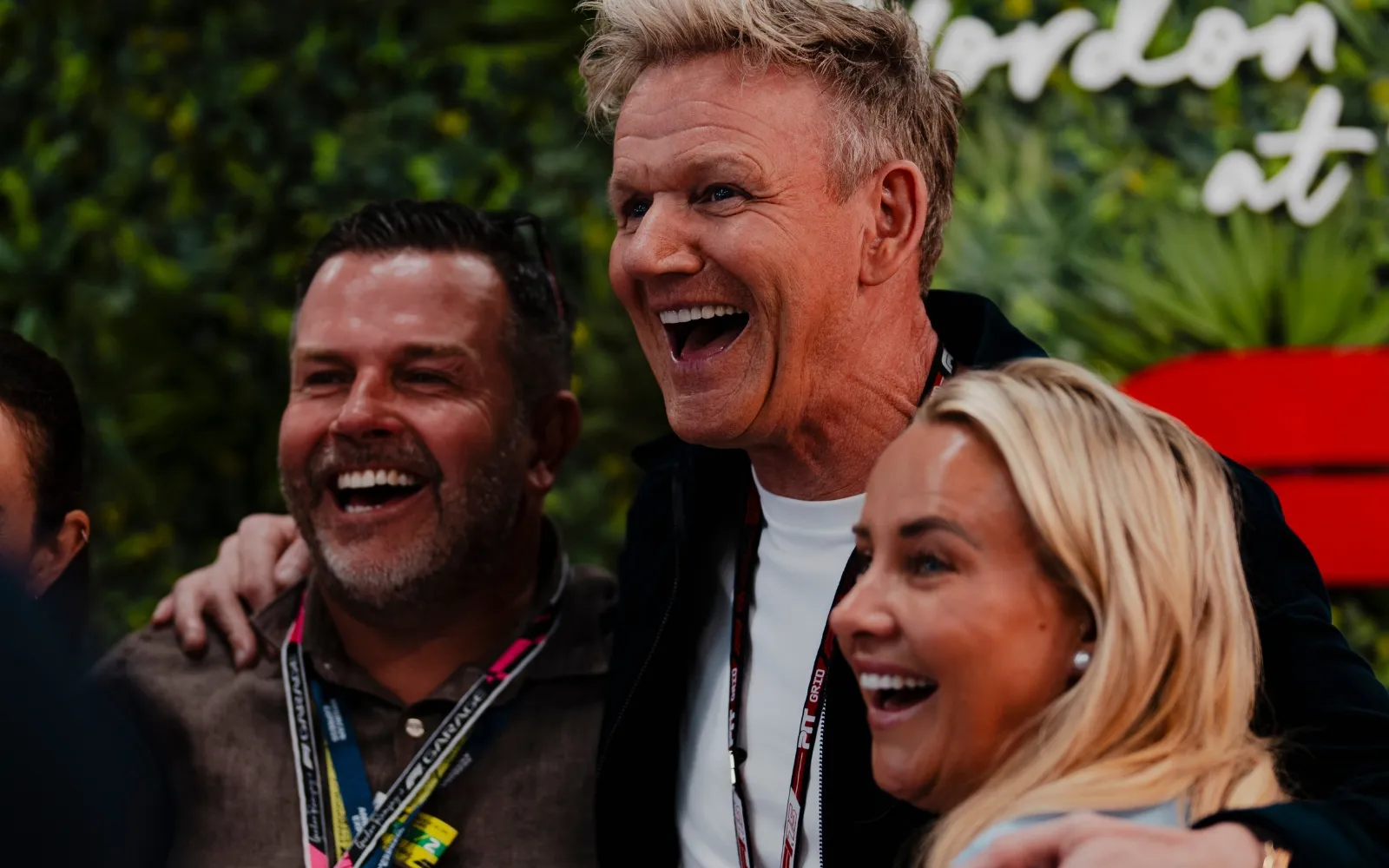 Guests meeting Gordon Ramsay at F1 Garage within Formula 1 Paddock Club hospitality experience