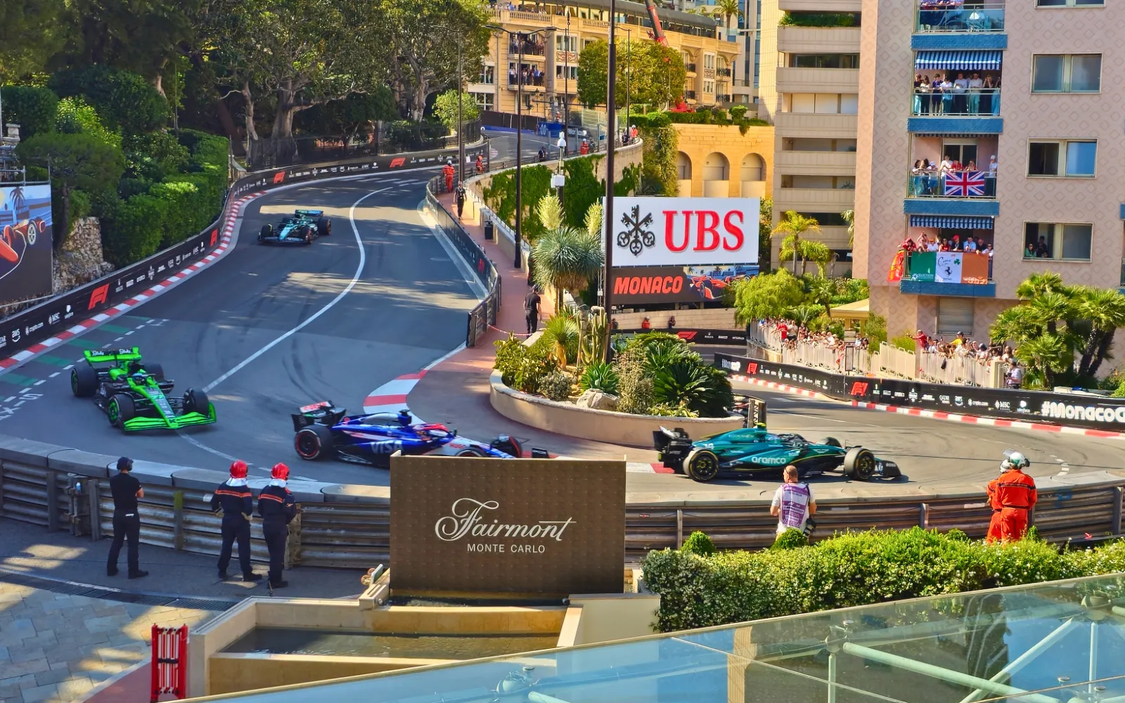 Guests overlooking the Fairmont Hairpin from a Monaco Grand Prix hospitality terrace